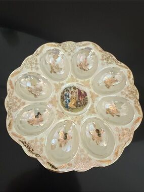 Vintage Decorative Porcelain Egg Tray with Gold Accents